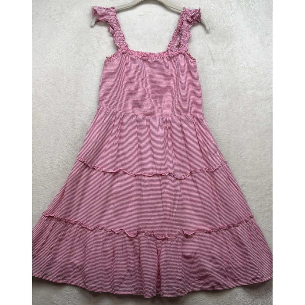 J.Crew Dress Womens M Pink Stripe Tiered Sundress Smocked Cottagecore